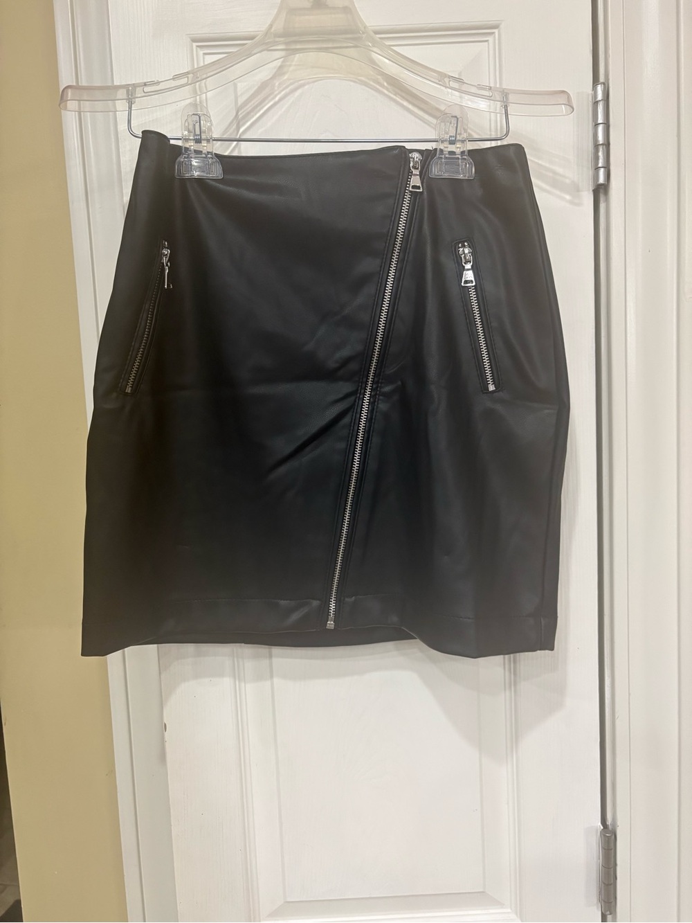Express Black Faux Leather Mini Skirt with Diagonal Silver Zippers